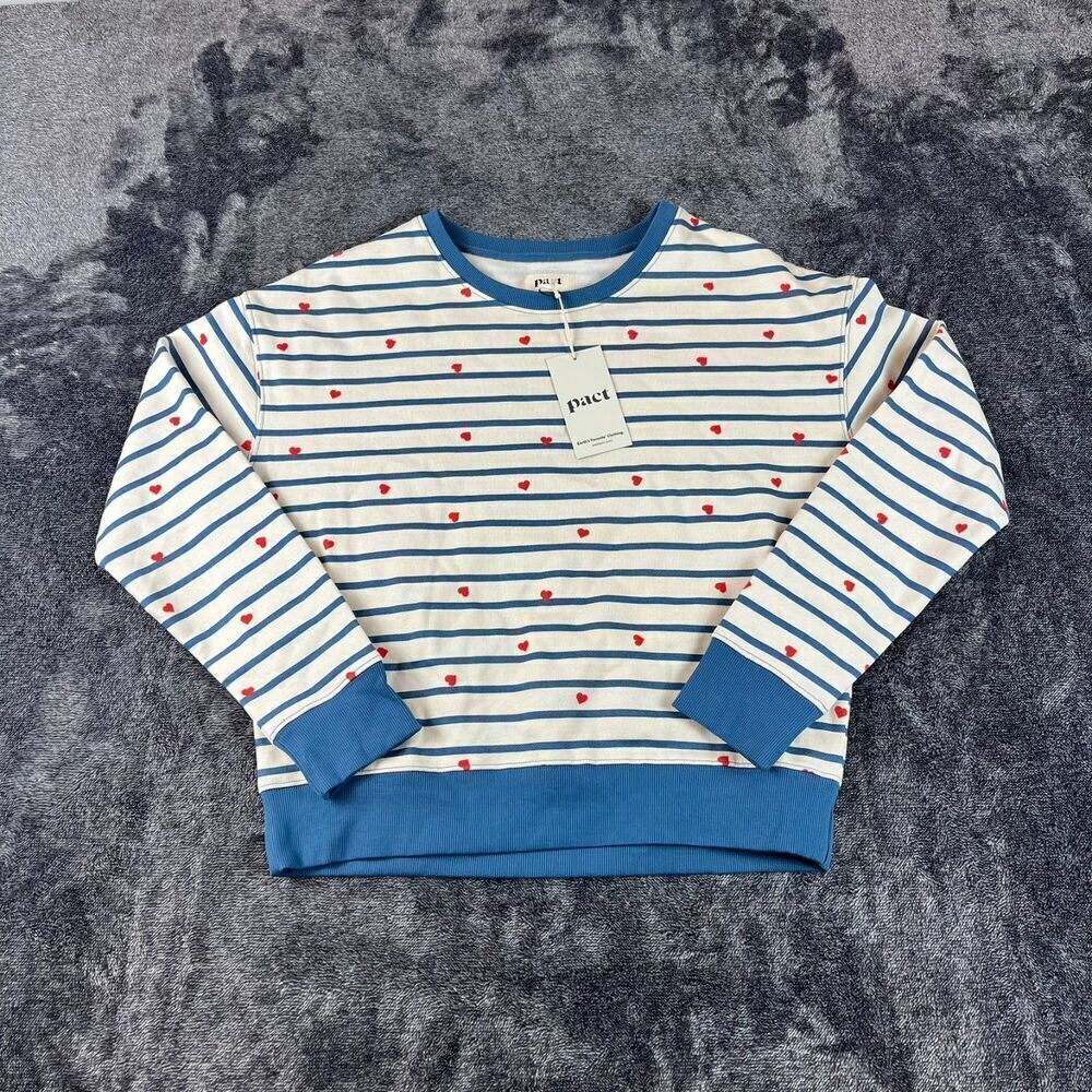 Pact Scattered Hearts Slouchy Sweatshirt Fleece Crewneck S Organic Cotton NWT